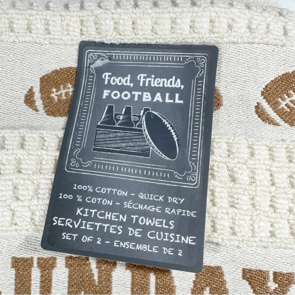 NEW Food, Friends, Football SUNDAY FUNDAY Football Kitchen Towels Set/2